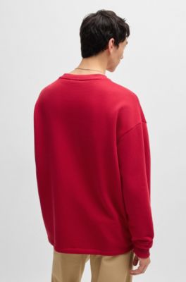 Cotton-terry sweatshirt with Happy HUGO logo, Dark Red