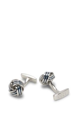 Knot cufflinks in silver-tone brass, Dark Blue