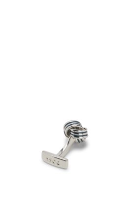 Knot cufflinks in silver-tone brass, Dark Blue