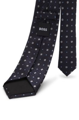 Corbata de seda con monogramas Double B en jacquard, Azul oscuro