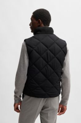 BOSS - Diamond-quilted gilet with ribbed-cotton trims - Black