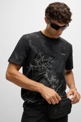 Camiseta relaxed fit de algod&oacute;n con estampado reflectante decorativo, Negro