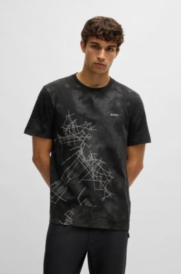 Camiseta relaxed fit de algod&oacute;n con estampado reflectante decorativo, Negro