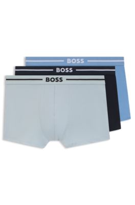 Three-pack of stretch-cotton trunks with logo waistbands, Patterned