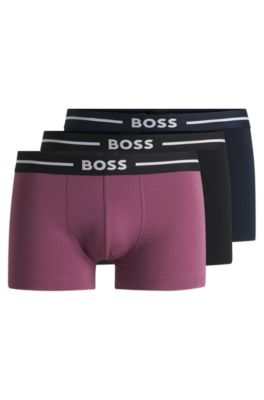 Three-pack of stretch-cotton trunks with logo waistbands, Patterned