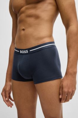 Three-pack of stretch-cotton trunks with logo waistbands, Patterned