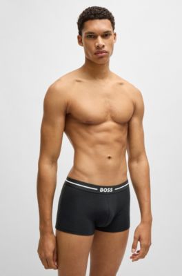 Three-pack of stretch-cotton trunks with logo waistbands, Patterned
