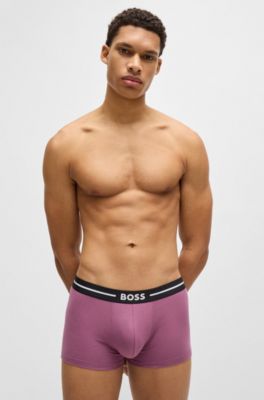 Three-pack of stretch-cotton trunks with logo waistbands, Patterned