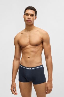 Three-pack of stretch-cotton trunks with logo waistbands, Patterned