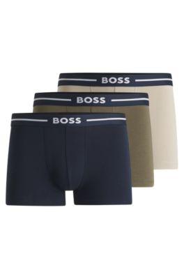 Three-pack of stretch-cotton trunks with logo waistbands, Patterned