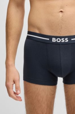 Three-pack of stretch-cotton trunks with logo waistbands, Patterned
