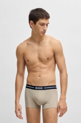 Three-pack of stretch-cotton trunks with logo waistbands, Patterned