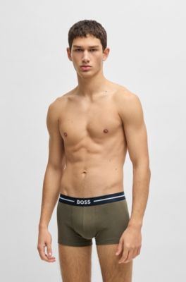 Three-pack of stretch-cotton trunks with logo waistbands, Patterned
