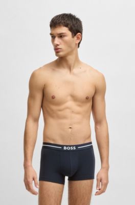 Three-pack of stretch-cotton trunks with logo waistbands, Patterned