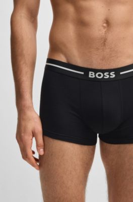 Lot de trois boxers courts en coton stretch avec taille logot&eacute;e, Fantaisie