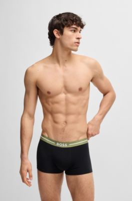 Lot de trois boxers courts en coton stretch avec taille logot&eacute;e, Fantaisie