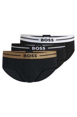 Three-pack of stretch-cotton trunks with logo waistbands, Patterned
