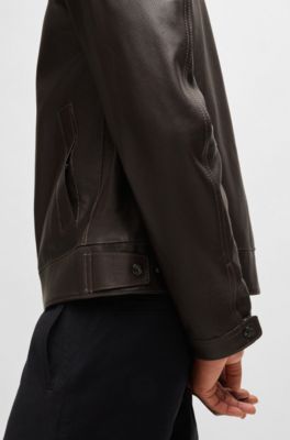 BOSS SELECTED BY SHOHEI OHTANI Regular-fit jacket in grained nappa leather, Light Brown