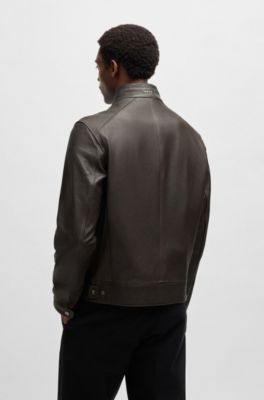 BOSS SELECTED BY SHOHEI OHTANI Regular-fit jacket in grained nappa leather, Light Brown