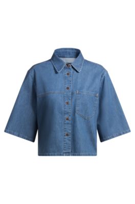 Relaxed-fit blouse in blue selvedge denim, Blue