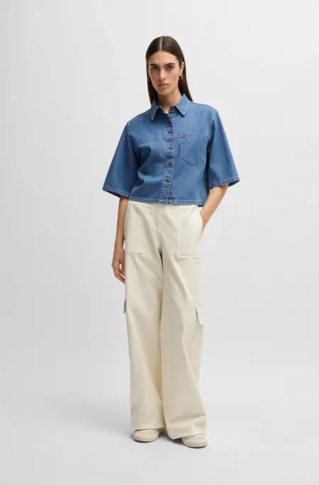 Relaxed-fit blouse in blue selvedge denim