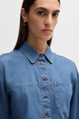 Relaxed-fit blouse in blue selvedge denim, Blue