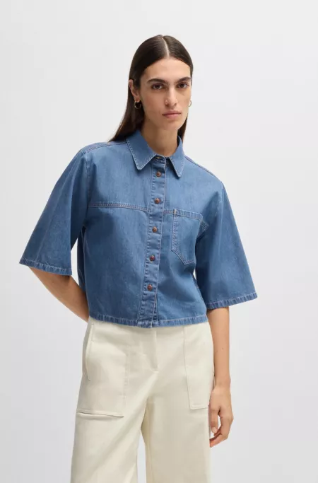 Relaxed-fit blouse in blue selvedge denim