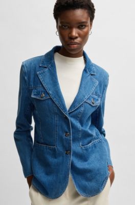 Slim-fit blazer in blue selvedge denim, Blue