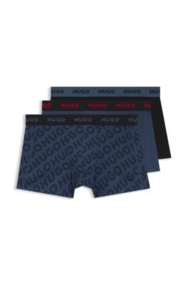 Three-pack of logo trunks in stretch cotton, Light Blue