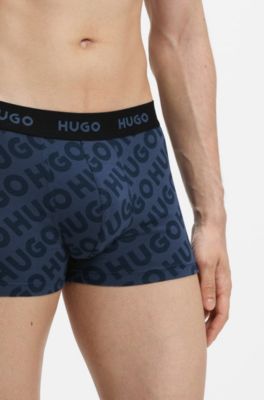 Three-pack of stretch-cotton trunks with logo waistband, Light Blue