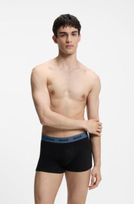 Three-pack of stretch-cotton trunks with logo waistband, Light Blue