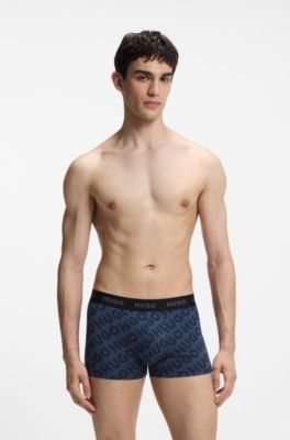 Three-pack of stretch-cotton trunks with logo waistband, Light Blue