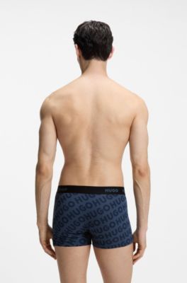 Three-pack of stretch-cotton trunks with logo waistband, Light Blue