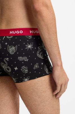 Three-pack of logo trunks in stretch cotton, Patterned
