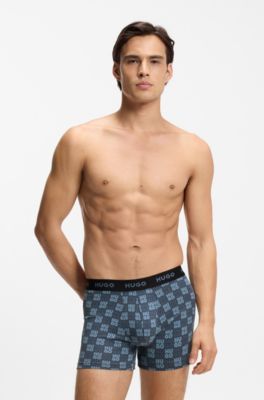 Lot de trois boxers longs en coton stretch, Fantaisie
