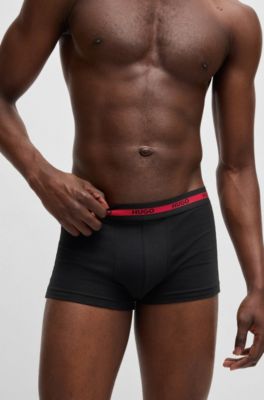 Three-pack of stretch-cotton trunks with logo waistbands, Patterned