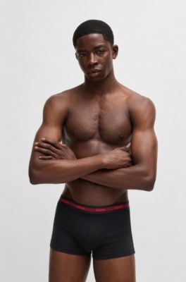 Three-pack of stretch-cotton trunks with logo waistbands, Patterned