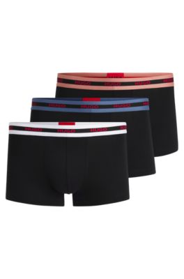 Three-pack of stretch-cotton trunks with logo waistbands, Patterned
