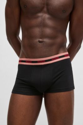 Three-pack of stretch-cotton trunks with logo waistbands, Patterned