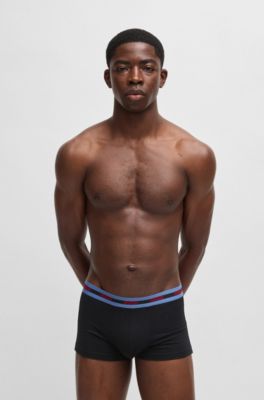 Three-pack of stretch-cotton trunks with logo waistbands, Patterned