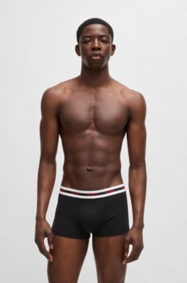 Three-pack of stretch-cotton trunks with logo waistbands, Patterned