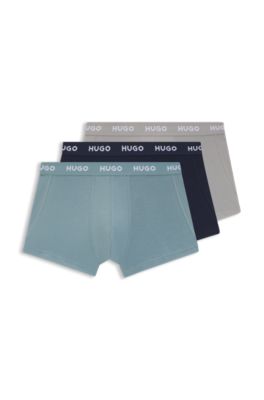 Three-pack of stretch-cotton logo-waist trunks, Light Blue