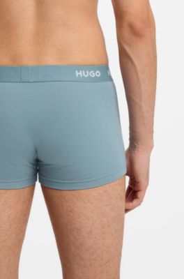 Three-pack of stretch-cotton logo-waist trunks, Light Blue