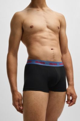 Lot de trois boxers courts en coton stretch avec taille logot&eacute;e, Fantaisie