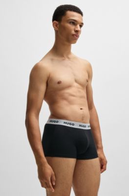Lot de trois boxers courts en coton stretch avec taille logot&eacute;e, Fantaisie