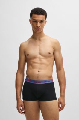 Lot de trois boxers courts en coton stretch avec taille logot&eacute;e, Fantaisie