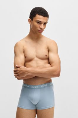 Lot de trois boxers courts en coton stretch avec taille logot&eacute;e, Fantaisie