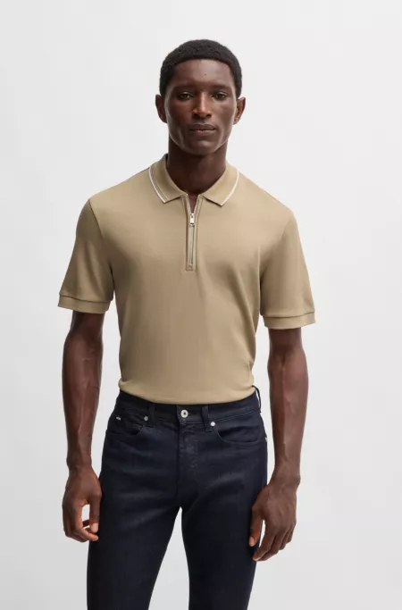Structured-cotton polo shirt with zip placket