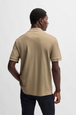 BOSS - Structured-cotton polo shirt with zip placket - Light