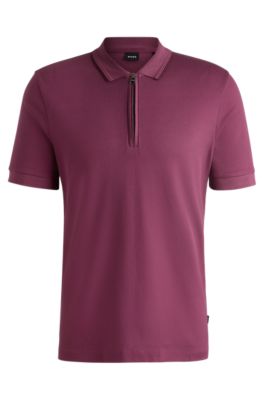 Structured-cotton polo shirt with zip placket, Purple
